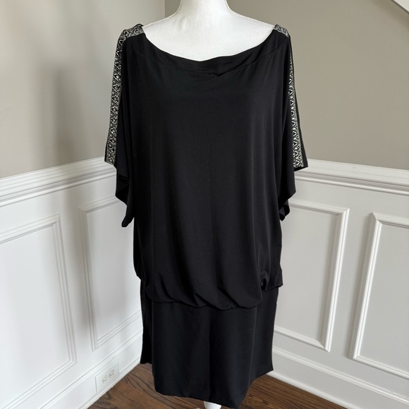 White House Black Market Black Dress With Embellished sleeves XL - Picture 1 of 5